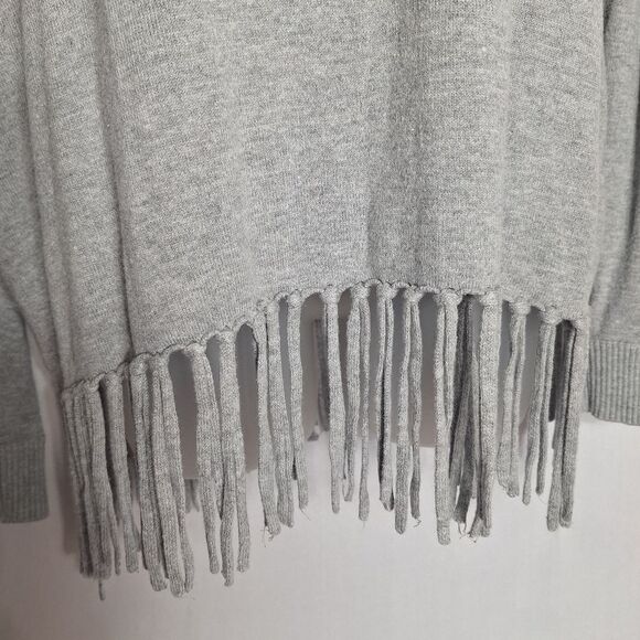 Michael Kors Womens Gray Cowl Neck Fringe Sweater Long Sleeve Loose Fit Medium - Picture 5 of 11